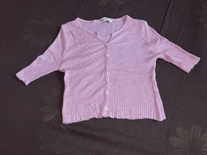 Pink Knit Button-Up Top