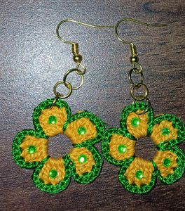 Yellow Green Crochet Flower Earrings