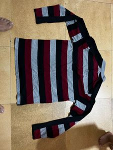 Striped Long Sleeve Polo Sweatshirt