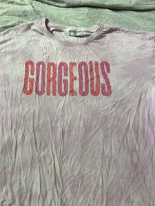 Trendy Light Purple ‘Gorgeous’ Printed T-Shirt – S