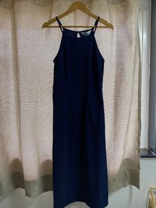 (Navy Blue)Halter Neck Bodycon Dress With Side Slit