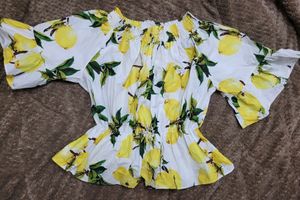Lemon Print Off Shoulder Top