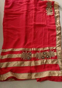 Red & Gold Embellished Saree