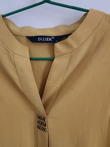 Gold Polyester A Line Kurta by IN LOOK