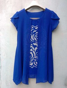 New With Tag Korean Aline Blue Art Top