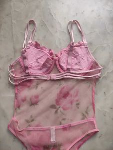 Pink Net Corset Style Bodysuit