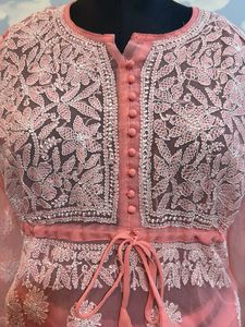 Baby Pink Chikenkari Embroidered Kurta Set