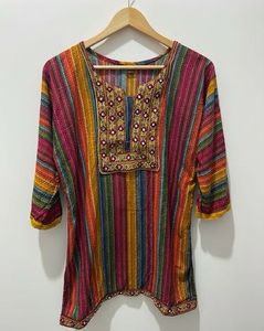 Colorful Striped Embroidered Kurti