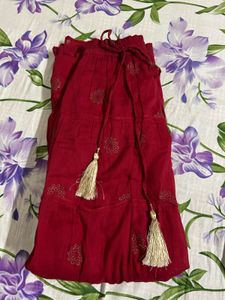 Red Flared Cotton Skirt