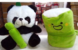 Cute Panda Plushie & Kawaii Green Character