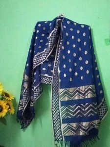 Navy Blue & Silver Accent Scarf Women Duptta