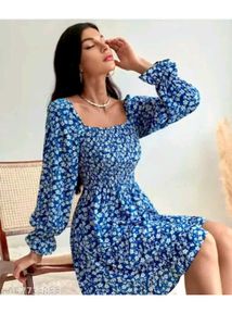 Floral Print Blue Mini Dress