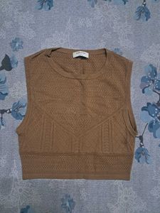 Brown Knit Crop Top Vest