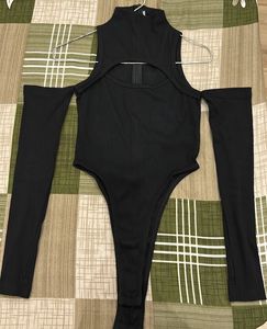 Bonker Black Ribbed Cutout Bodysuit