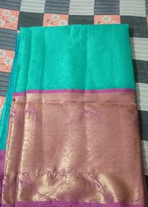 Cyan Blue And Purple Border Wedding Wear Saree