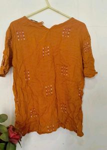 Mustard Embroidered Top