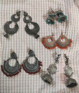Beautiful Pack Of 5 Oxidised Earrings