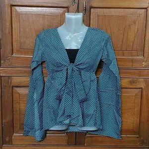 Polka Dot Tie-Front Blouse