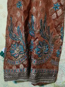 Brown &amp; Teal Embroidered Suit Set