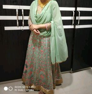 Ethnic Embroidery Gown With Plazo And Dupatta