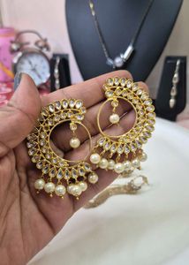 Gold Kundan Pearl Earrings- NEW STOCK
