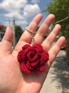 Red Rose Crochet Keychain