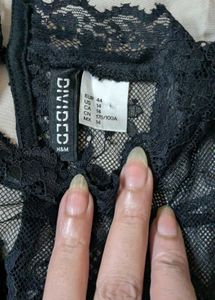 Black Full Sleeves Lace Top- H&amp;M