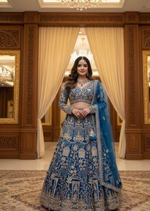 Elegant Peacock blue lehnga choli with Dupatta