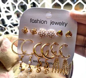 Combo set Gold Tone Earring  - 6 Pairs,hoop