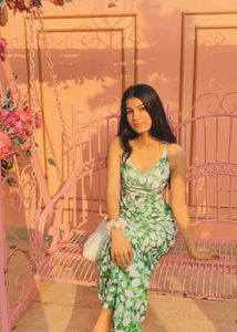Green Leaf Print Sundress
