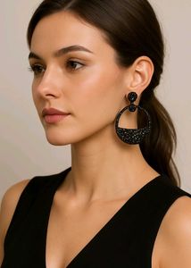 Sparkly Black Circle Drop Earrings