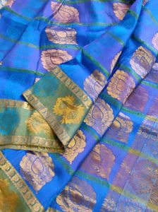 Blue And Green Silk. Saree