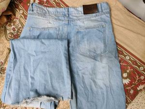 Knee Cut Mid Blue Denim