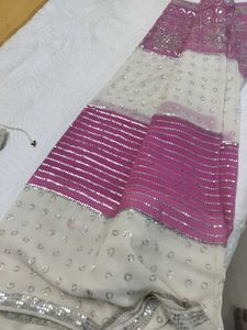 Pink And White Georgette Saree
