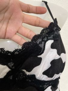 Shein Cow Pattern Lace Trim Cami Bodycon