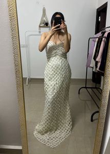 Silver Rhinestone Beaded Cocktail GOWN