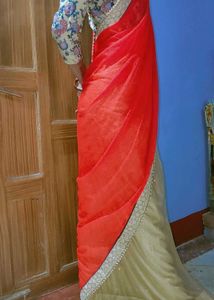 Orange &amp; Beige Embroidered Saree