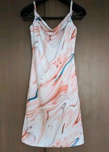 Draped-collar Marble Print Dress