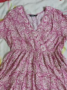 Pink Coloured Flared Mid Frock For Women