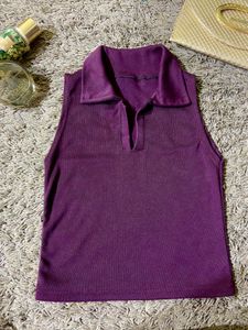 Collar Neck Ribbed Top