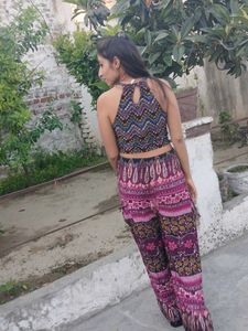 Printed Hater Neck Top + Plazo Set