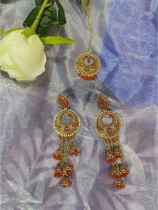 Red & Gold Tone Indian Jewelry Set
