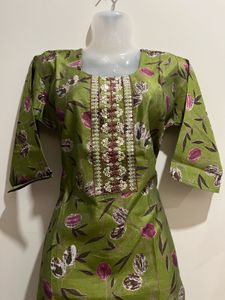 Green Floral Print Kurta