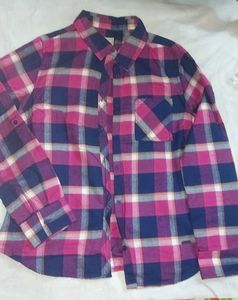 Pink & Navy Plaid Flannel Shirt
