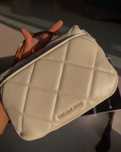 Charles &amp; Keith Quilted Boxy Top Handle Bag - Crea