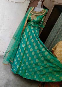 Teal &amp; Gold Indian Lehenga Choli Set