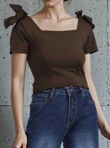 Brown Tie-Shoulder Top