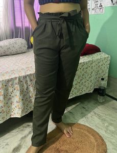 Sap Green Knot Pants, Waist-Upto 30