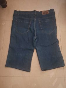 Scratched Denim Jean Shorts