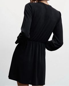 MANGO Black A-Line Ruffled Detail Mini Dres